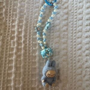 Labubu Blue Beaded Plush Charm keychain